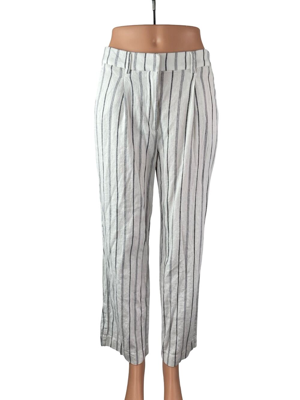 Old Navy Women's White Linen Striped Taylor High Rise Wide Leg Trousers Pants S